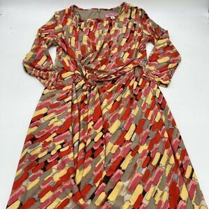 Eliza J Multicolor Brush Stroke Knee Length Dress front tie Women’s 6 petite